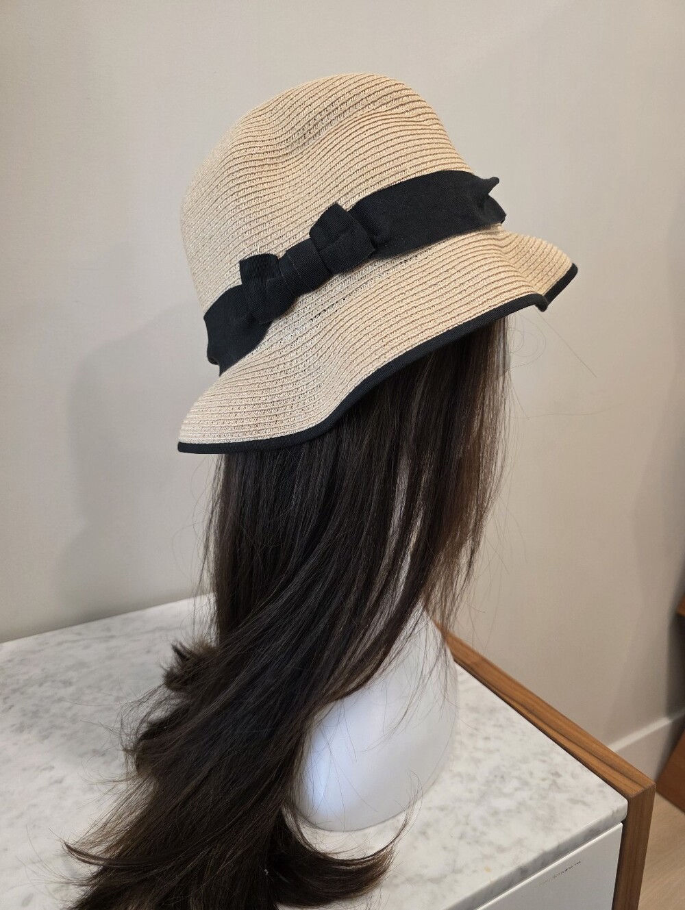 Lola Hats Beige Straw Sun Hat with Black Bow - Women Accessories